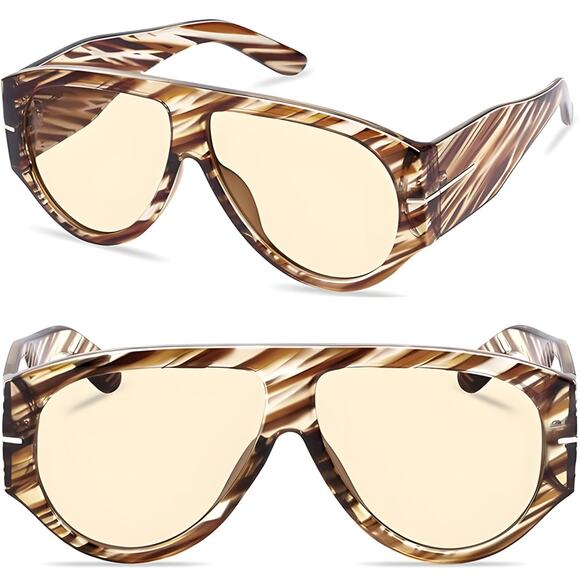 Oversized 70s Retro Sunglasses with Champagne Stripe Frame and Tan Lenses - Picture 1 of 3